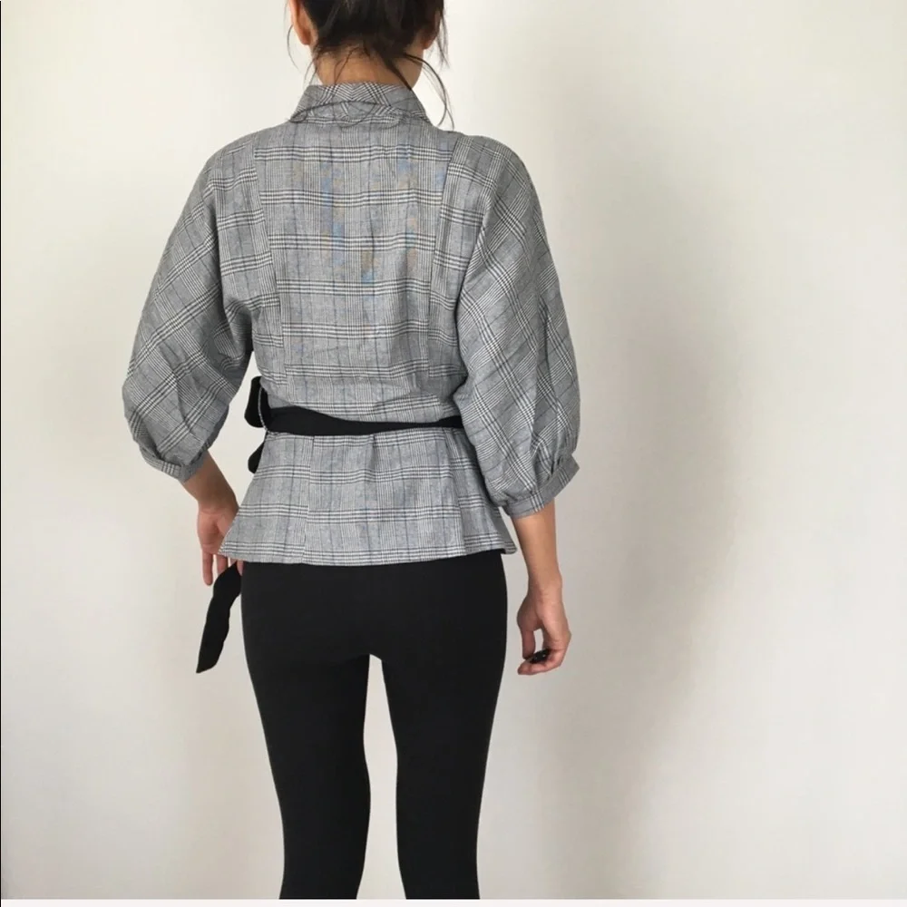 PLAID SLIM  BLAZER TOP - Picture 6 of 12